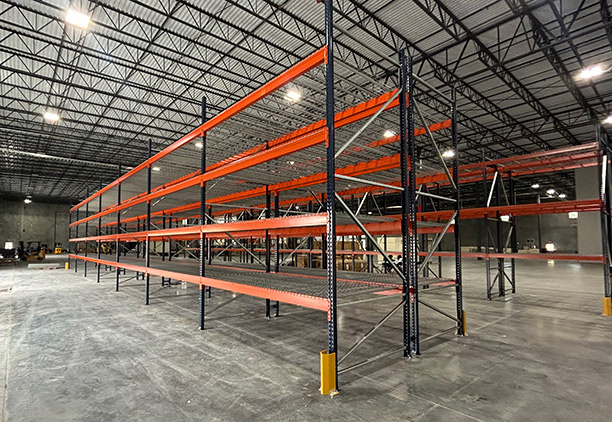 Orange and Blue Interlake Mecalux Pallet Racking